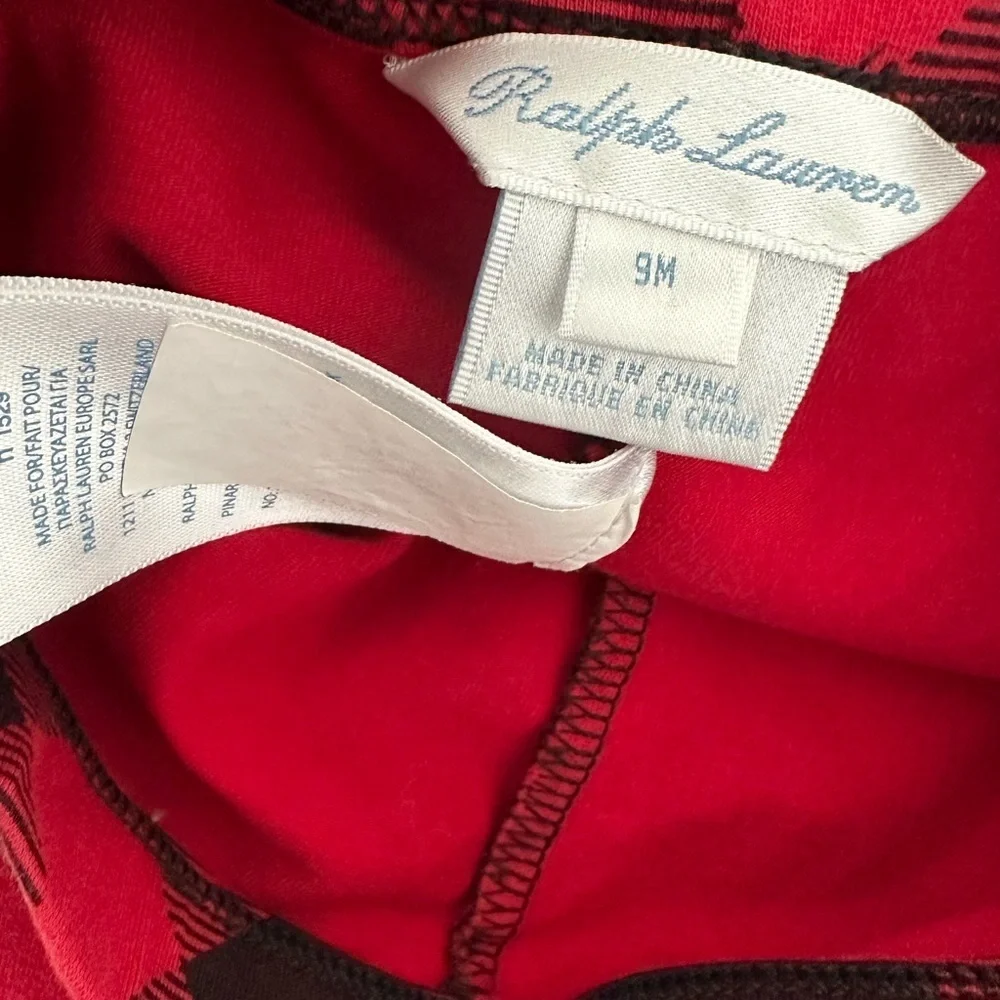 New Ralph Lauren Baby Girl Red & Black Buffalo Check Leggings Size 9 Months